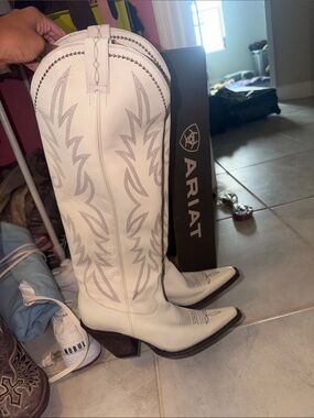 Ariat Cream Western Knee-High Embroidered Leather Boots
